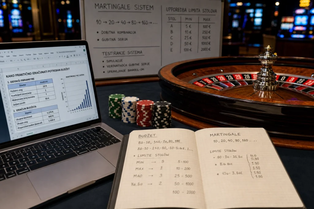 Kako praktično izračunati potreban budžet, uporediti limite stolova i testirati Martingale sistem u ruletu