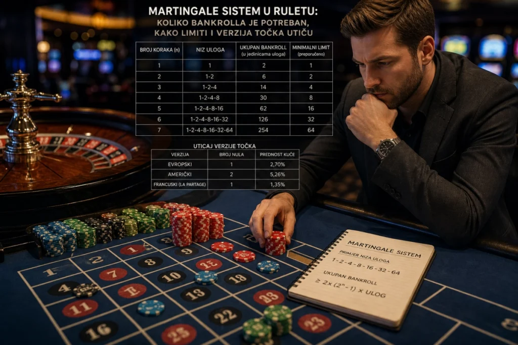 Martingale sistem u ruletu: koliko bankrolla je potreban, kako limiti i verzija točka utiču